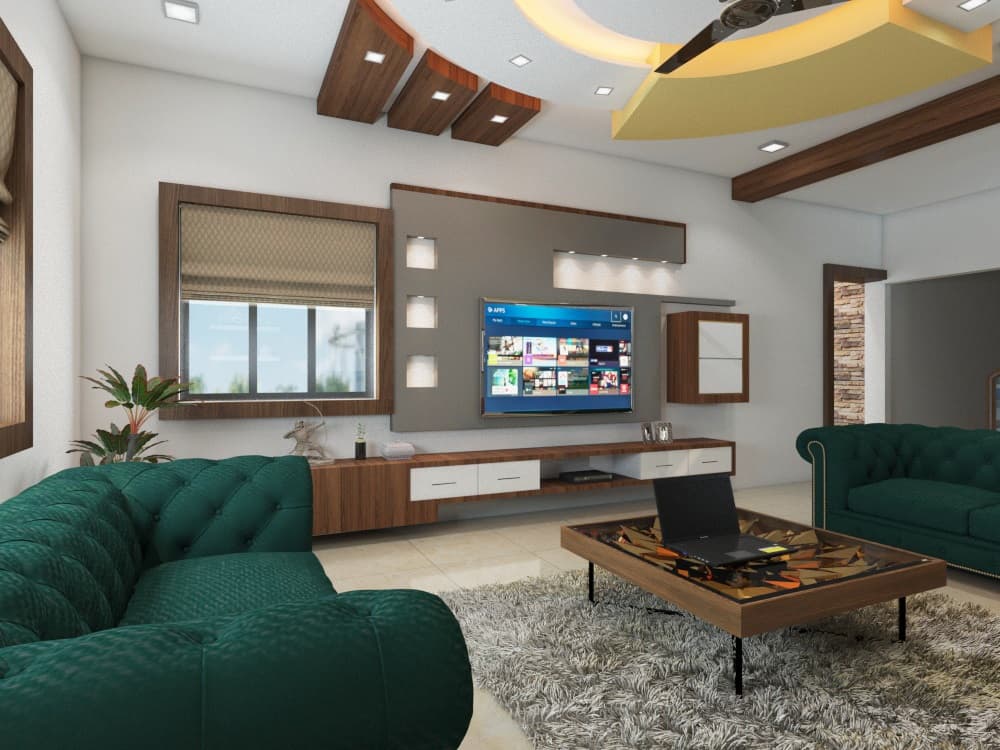 Contemporary Living Room With Emerald Chesterfield Seating