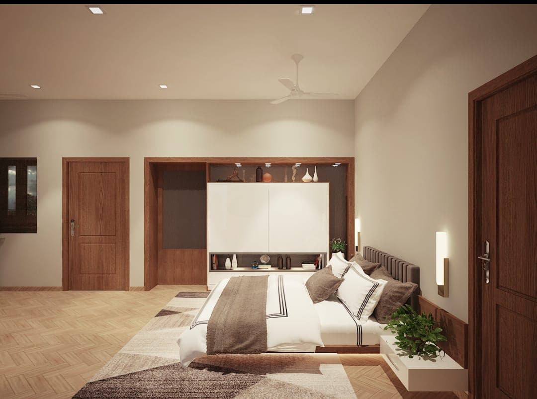 Minimalist Bedroom With Integrated Wardrobe And Display Niche